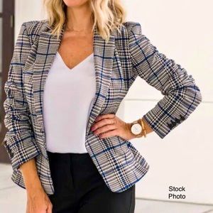 Express Herringbone Lined Stretch Blazer Black White Blue (2)